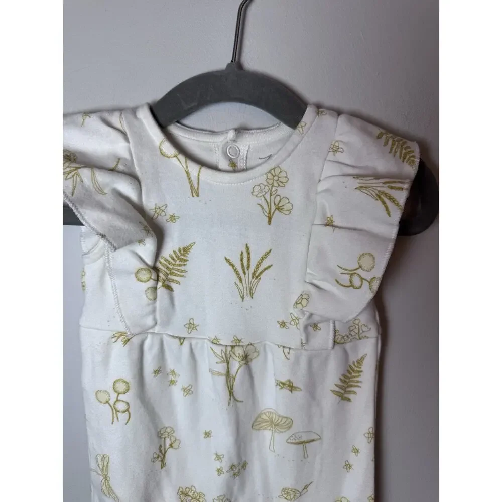 PEHR Botanica Sleeveless Romper, Marigold Baby Girl 0-3 Months Organic Cotton